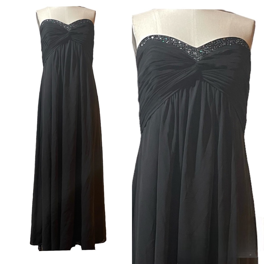 ❤️ David’s Bridal Black Jeweled Chiffon Strapless Gown